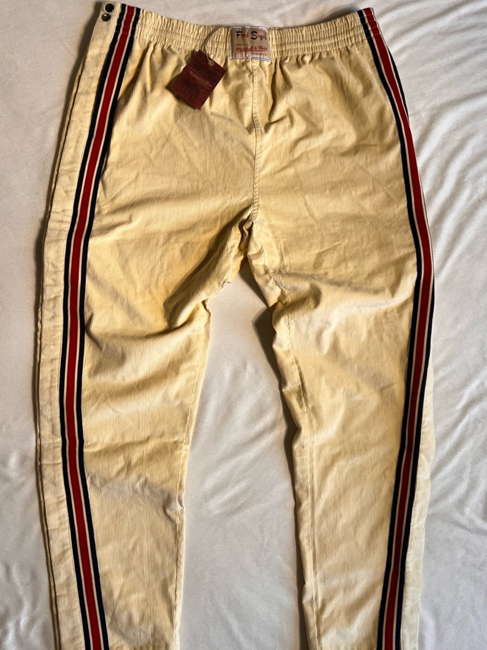 Men's Cream Corduroy Pants with Stripe Tearaway Mitchell & Ness Fred Segal NWT